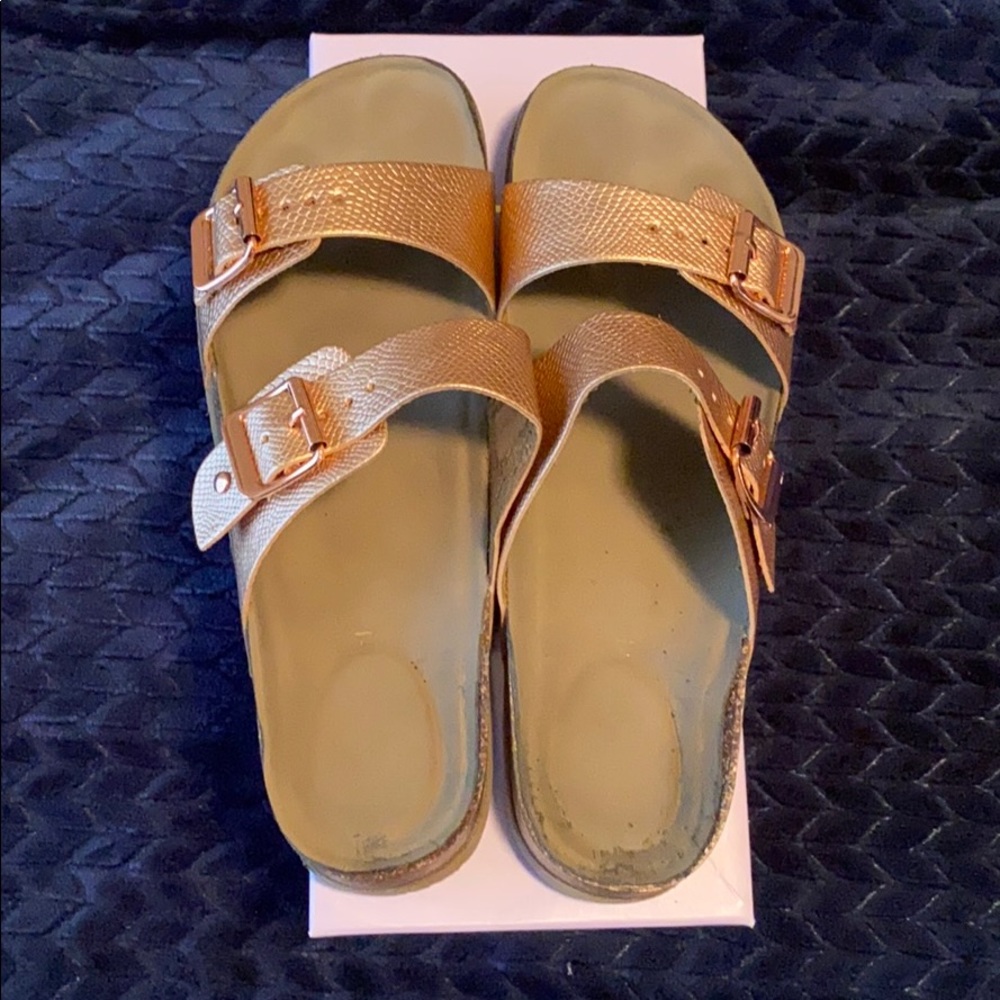 Rose gold two strap sandals